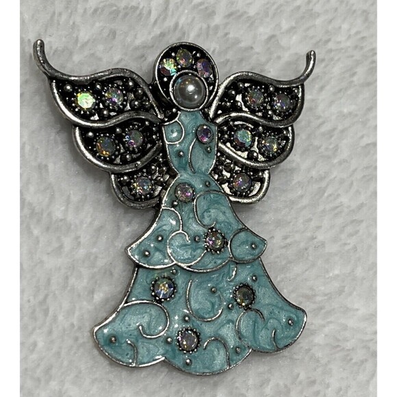 WOW FANTASTIC VINTAGE ENAMEL CHRISTMAS ANGEL PIN/BROOCH - Picture 4 of 8